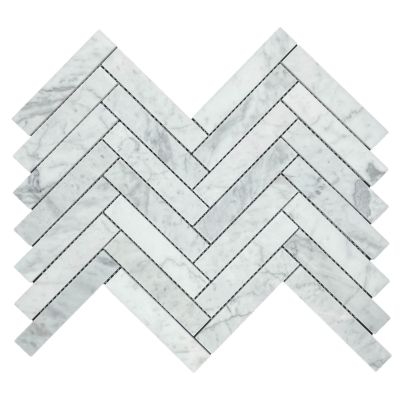 Herringbone Carrara Honed Chip Size 130x25x7mm Sheet Size 372x266x7mm