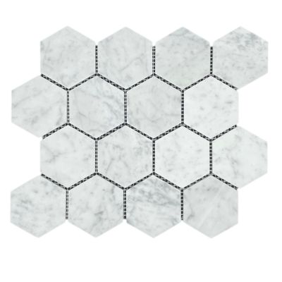 Hexagon Carrara Honed Chip Size 70x80x7mm Sheet Size 289x250mm