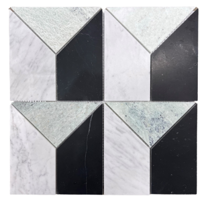 Art Deco Mint Carrara Nero Chip Size 75x15mm Sheet Size 306x306x7mm