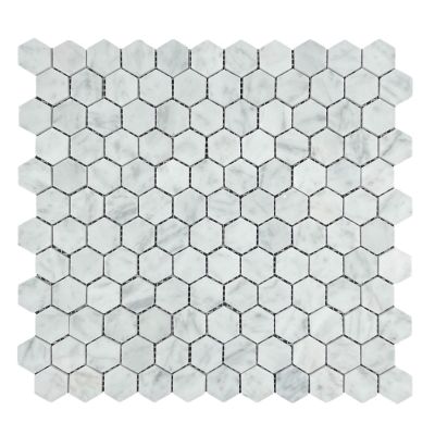 Hexagonal Carrara Honed Chip Size 25x25x7mm Sheet Size 280x295mm