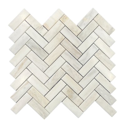 Herringbone Lotus White Honed Chip Size 75x25x10mm Sheet Size 325x305mm