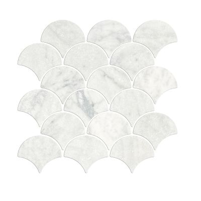 Fish Scale Carrara Tumbled Chip Size :79x80x10mm Sheet Size245x254mm