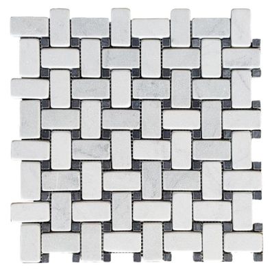 Basketweave Carrara Tumbled Nero Dot Chip Size: 25x48mm Sheet Size 305x305mm