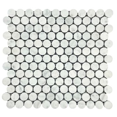 Carrara Penny Round Honed Chip Size 23mm Sheet Size 305x287x10mm