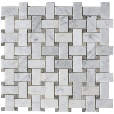 Basketweave Carrara + Cinderella Grey Dot Chip Size 25x48x7mm Sheet Size 305x305x7mm