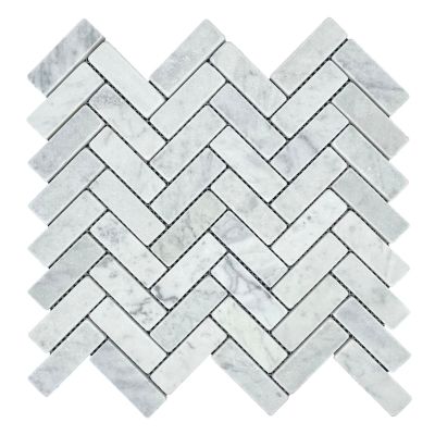 Herringbone Carrara Tumbled Chip Size 75x25x10mm Sheet Size 325x305mm