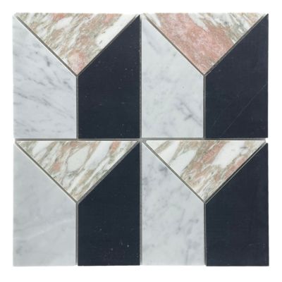 Art Deco Rosa Carrara Nero Chip Size 75x15mm  Sheet Size 306x306x7mm