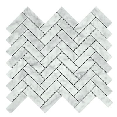 Herringbone Carrara Honed Chip Size 20x64x7mm Sheet Size 280x248x7mm