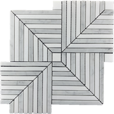 Modern Carrara Thassos Honed Chip Size 10x135 mm Sheet Size 279x279x7mm