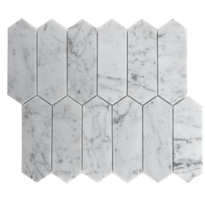 Long Hex Carrara Honed Chip Size 50x150x7mm Sheet Size 270x310mm