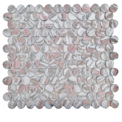 Penny Norwegian Pink Honed Chip Size 23mm Sheet Size 305x287x7mm