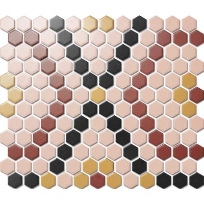 Custom-Made Mixed Colours Glazed Hexagons PGHS-0001M  Chip Size 23x26x4mm Sheet Size 260x300mm