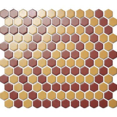 Custom-Made Mixed Colours Glazed Hexagons PGHS-0011M Chip Size 23x26x4mm Sheet Size 260x300mm