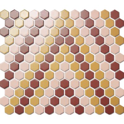 Custom-Made Mixed Colours Glazed Hexagons PGHS-0021M Chip Size 23x26x4mm Sheet Size 260x300mm