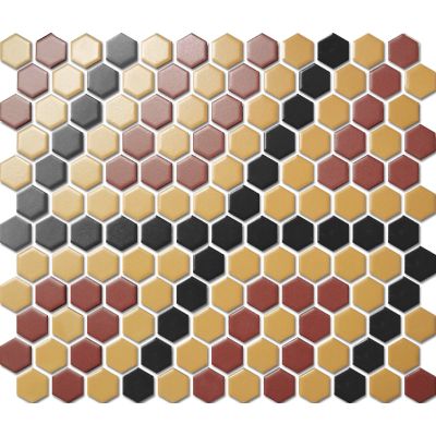 Custom-Made Mixed Colours Glazed Hexagons PGHS-0041M Chip Size 23x26x4mm Sheet Size 260x300mm