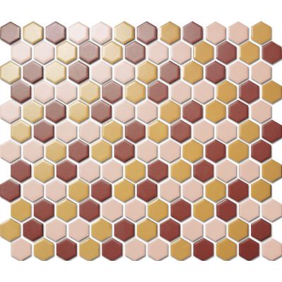 Custom-Made Mixed Colours Glazed Hexagons PGHS-0051M Chip Size 23x26x4mm Sheet Size 260x300mm