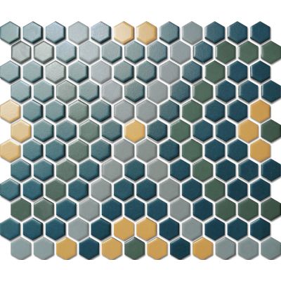Custom-Made Mixed Colours Glazed Hexagons PGHS-0096M Chip Size 23x26x4mm Sheet Size 260x300mm