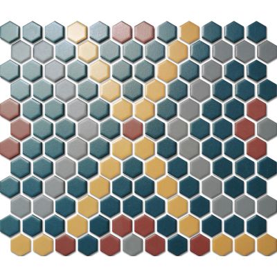 Custom-Made Mixed Colours Glazed Hexagons PGHS-0097M Chip Size 23x26x4mm Sheet Size 260x300mm