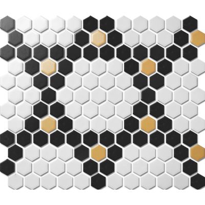 Custom-Made Mixed Colours Glazed Hexagons PGHS-0111M Chip Size 23x26x4mm Sheet Size 260x300mm
