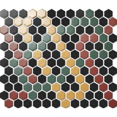 Custom-Made Mixed Colours Glazed Hexagons PGHS-0231M Chip Size 23x26x4mm Sheet Size 260x300mm