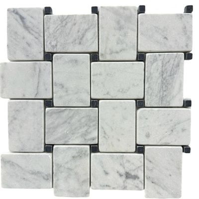 Jumbo Basketweave Carrara Tumbled + Nero Dot Chip Size 56x80x10mm Sheet Size: 278x278mm