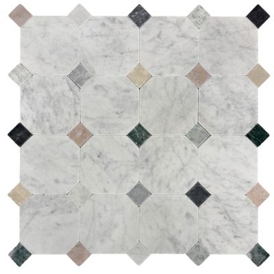 Carrara Octagon Black Dot Chip Size 48x48x7mm Sheet Size 305x305x7mm