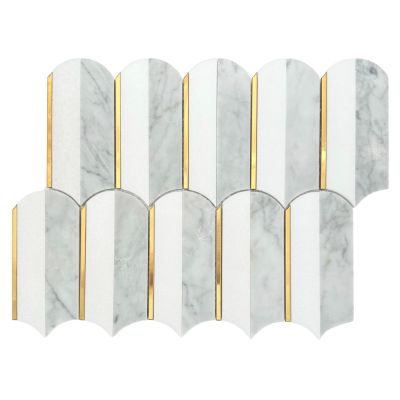 Jumbo Feather Carrara & Thassos Gold Stainless Sheet Size 260x336x8mm