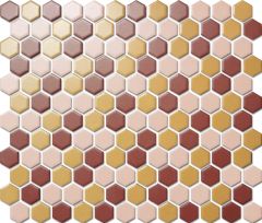 Custom-Made Mixed Colours Glazed Hexagons PGHS-0051M Chip Size 23x26x4mm Sheet Size 260x300mm