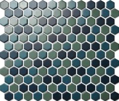 Custom-Made Mixed Colours Glazed Hexagons PGHS-0071M Chip Size 23x26x4mm Sheet Size 260x300mm