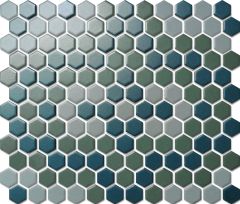 Custom-Made Mixed Colours Glazed Hexagons PGHS-0083M Chip Size 23x26x4mm Sheet Size 260x300mm