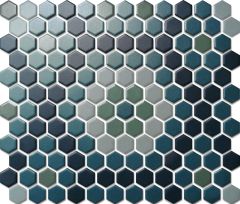 Custom-Made Mixed Colours Glazed Hexagons PGHS-0084M Chip Size 23x26x4mm Sheet Size 260x300mm