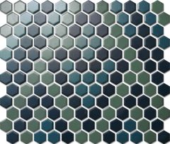 Custom-Made Mixed Colours Glazed Hexagons PGHS-0088M Chip Size 23x26x4mm Sheet Size 260x300mm