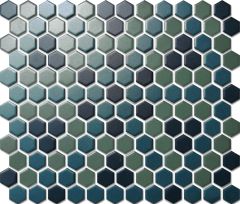 Custom-Made Mixed Colours Glazed Hexagons PGHS-0089M Chip Size 23x26x4mm Sheet Size 260x300mm