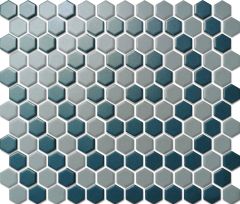 Custom-Made Mixed Colours Glazed Hexagons PGHS-0092M Chip Size 23x26x4mm Sheet Size 260x300mm