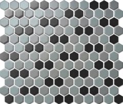 Custom-Made Mixed Colours Glazed Hexagons PGHS-0094M Chip Size 23x26x4mm Sheet Size 260x300mm