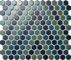 Custom-Made Mixed Colours Glazed Hexagons PGHS-0095M Chip Size 23x26x4mm Sheet Size 260x300mm