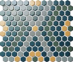 Custom-Made Mixed Colours Glazed Hexagons PGHS-0096M Chip Size 23x26x4mm Sheet Size 260x300mm