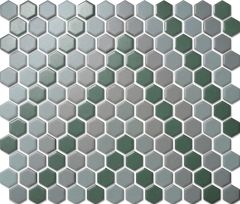 Custom-Made Mixed Colours Glazed Hexagons PGHS-0098M Chip Size 23x26x4mm Sheet Size 260x300mm