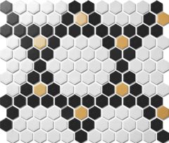 Custom-Made Mixed Colours Glazed Hexagons PGHS-0111M Chip Size 23x26x4mm Sheet Size 260x300mm