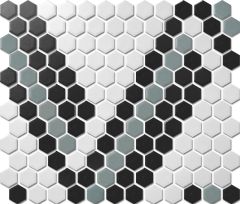 Custom-Made Mixed Colours Glazed Hexagons PGHS-0121M Chip Size 23x26x4mm Sheet Size 260x300mm