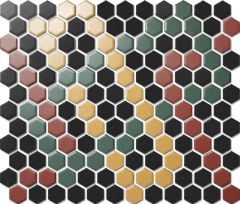 Custom-Made Mixed Colours Glazed Hexagons PGHS-0231M Chip Size 23x26x4mm Sheet Size 260x300mm